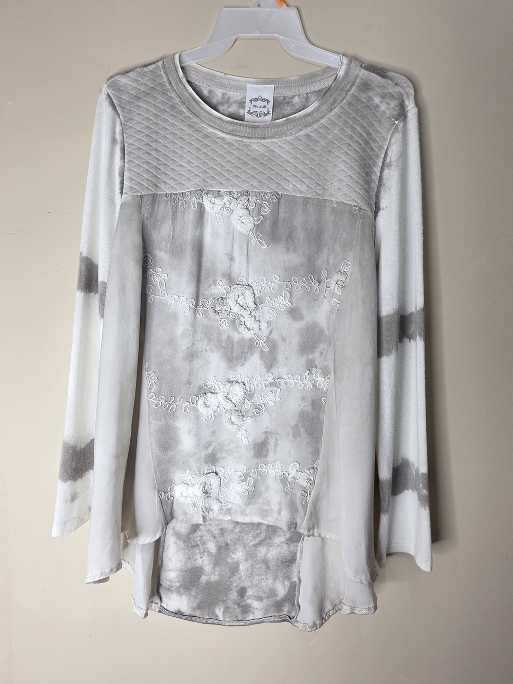 Fleur de Lis Tie Dye Lace Top XL Boho Flowy Long Sleeve New